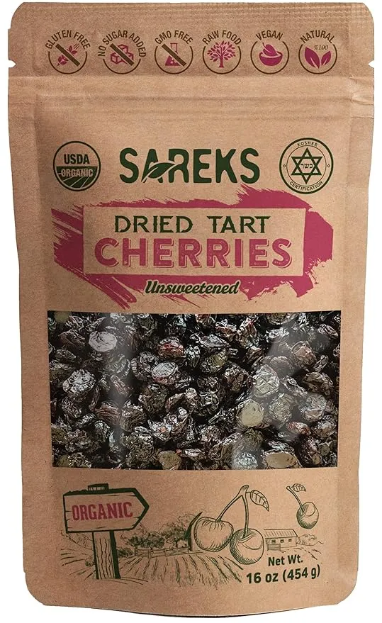 Organic Dried Tart Cherries Unsweetened No Sugar No Oil, Unsulfured, No Preservatives, Non GMO 16 oz (Nothing Added)