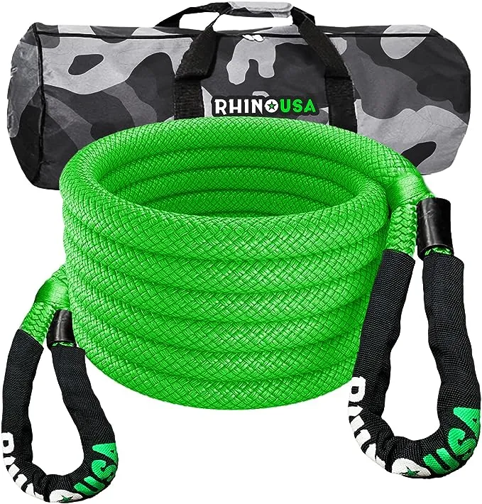 Rhino USA Kinetic Recovery Tow Rope Heavy Duty Offroad Snatch Strap for UTV, ATV, Truck, Car, Tractor - Ultimate Elastic Straps Towing Gear - Guaranteed for Life! (7/8" x 20' Green)