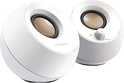 Creative Pebble 2.0 USB-Powered Desktop Speakers with Far-Field Drivers and Passive Radiators for PCs and Laptops (White)