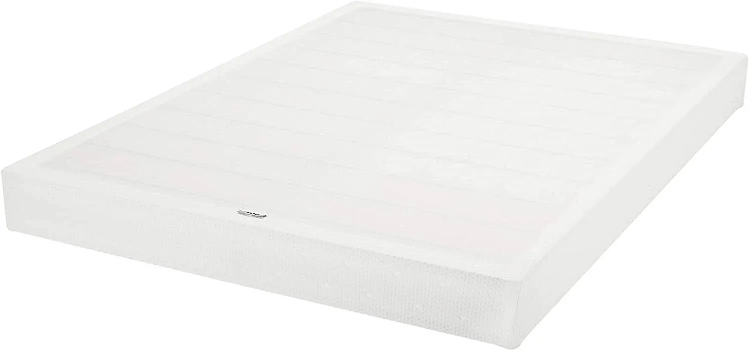 Amazon Basics Smart Box Spring Bed Base, Extra Firm Memory Foam Mattress Foundation, Tool-Free Easy Assembly, King, White, 79 x 75.5 x 7 Inches