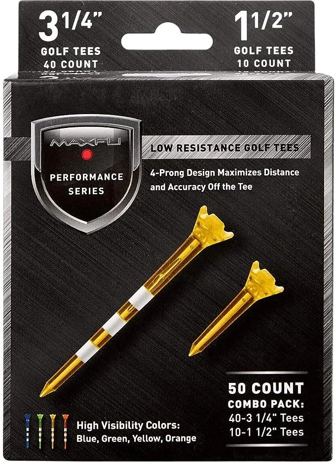 Maxfli Performance Series Low Resistance 3 1/4'' & 1 1/2'' Assorted Golf Tees - 50 Pack