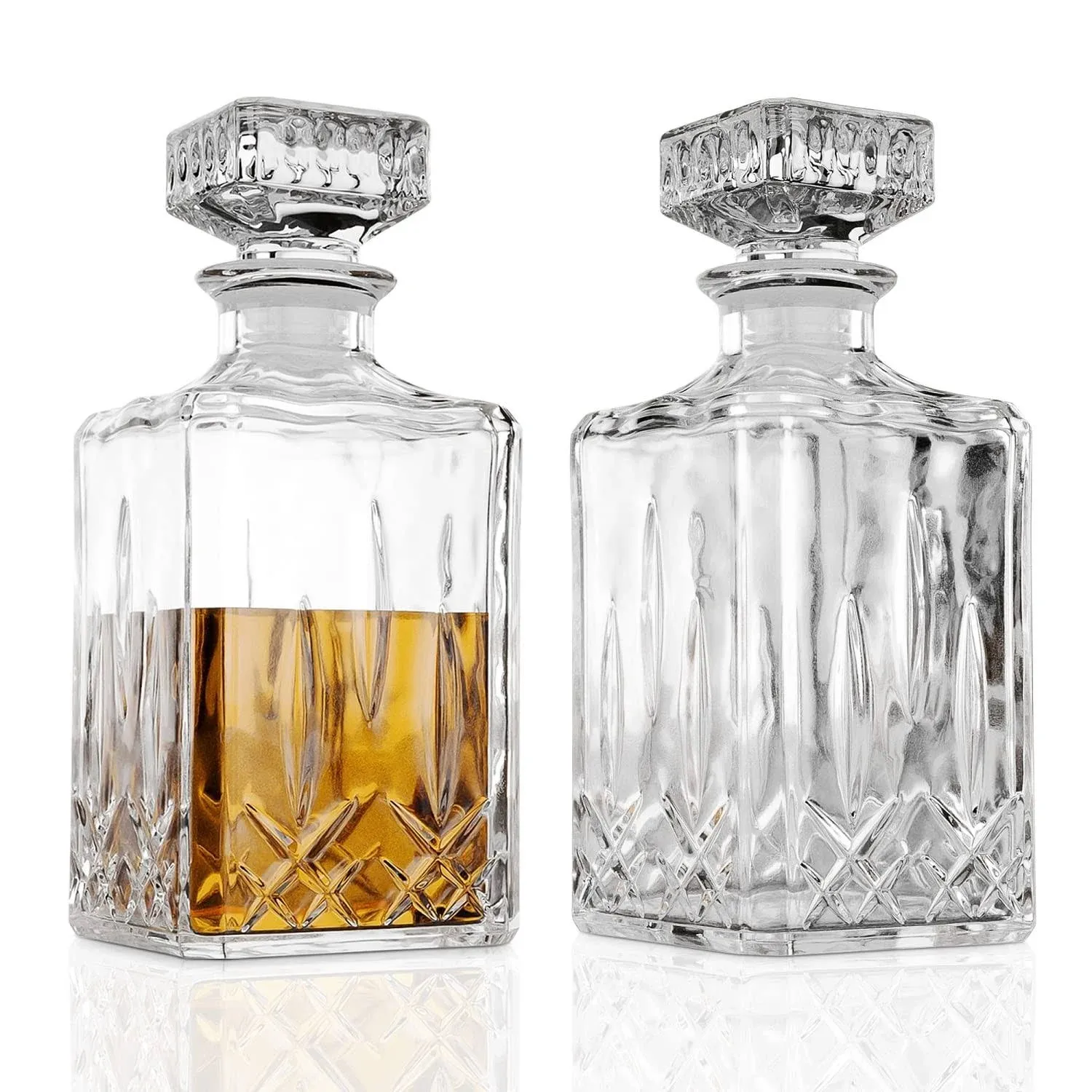 Glass Whiskey Decanter Set Of 2, 800ml Liquor Decanter with Airtight Stopper for Scotch, Liquor, Bourbon, Wine, Mouthwash, Decorative Gift