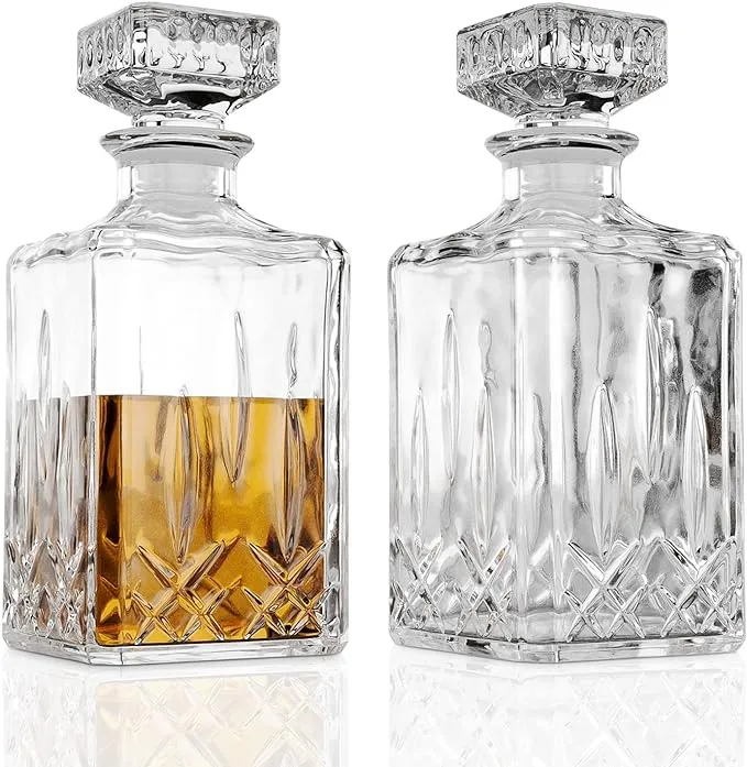 Glass Whiskey Decanter Set Of 2, 40oz Liquor Decanter with Airtight Stopper for Scotch, Liquor, Bourbon, Wine, Mouthwash, Decorative Gift