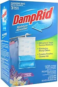 DampRid Lavender Vanilla Hanging Bag Moisture Absorber for Closets - Odor Eliminator - 3 pack (16oz. ea.); Traps Excess Moisture for Fresher, Cleaner Air