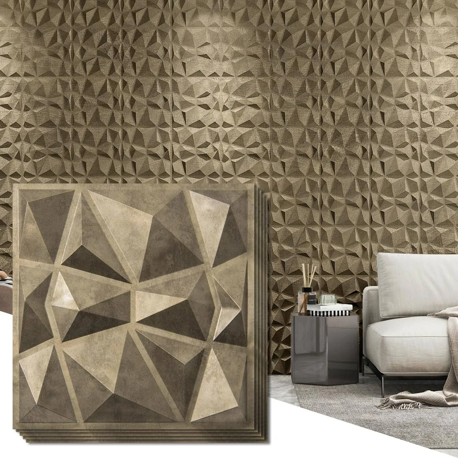 Art3d Decorative 3D Wall Panels in Diamond Design, 12"x12" Antique Gold (33 Pack) A10315AG