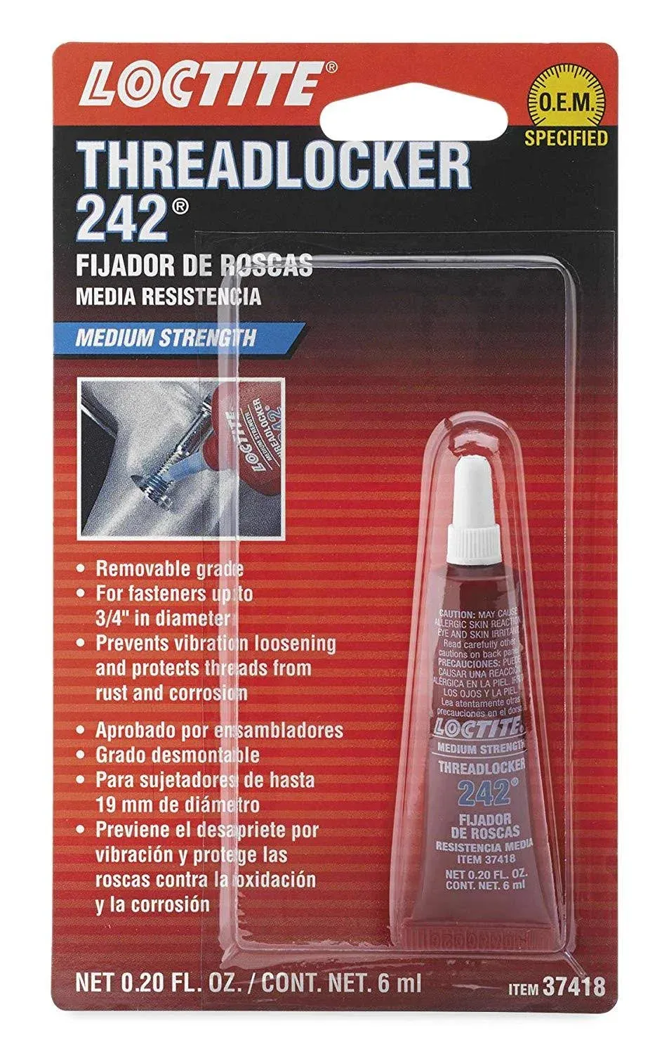 Loctite 242 Blue Medium Strength Threadlocker Tube - 6 ml