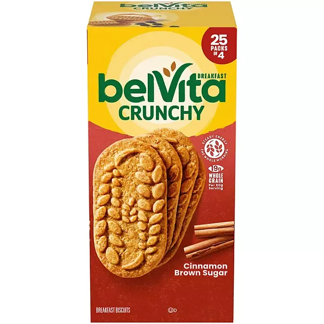 belVita Cinnamon Brown Sugar Breakfast Biscuits, 30 Total Packs, 6 Boxes (4 Biscuits Per Pack)