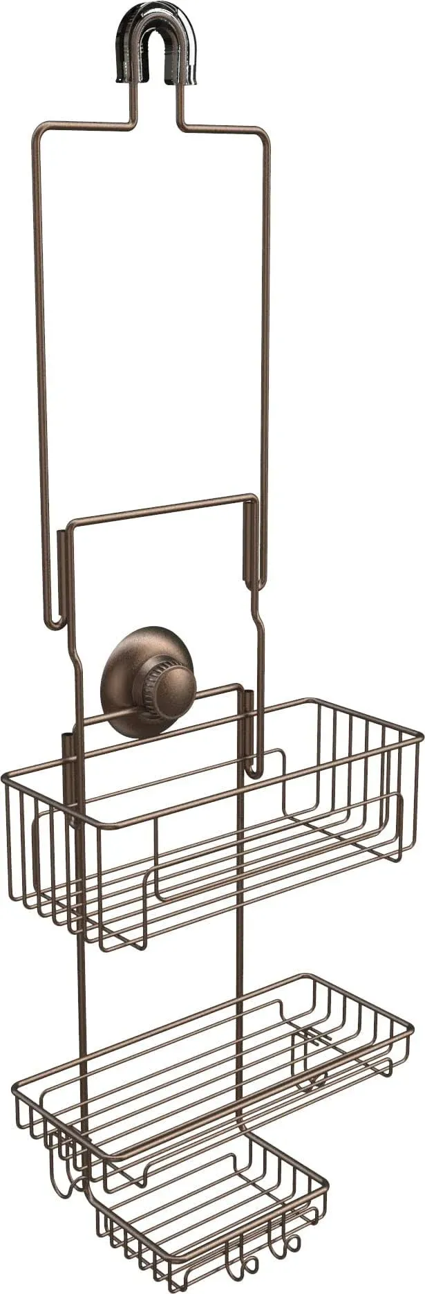 Gecko-Loc Extra Long Adjustable Length over the showerhead hanging shower caddy - bathroom caddies - for Shampoo, Soap, & Razors - Durable Rust-Resistant - Bronze