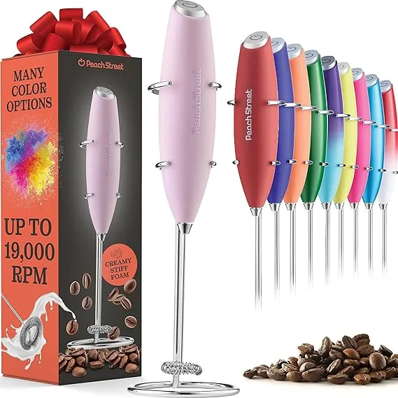 Powerful Handheld Milk Frother, Mini Milk Foamer, Battery Operated Stainless Steel Drink Mixer with Frother Stand