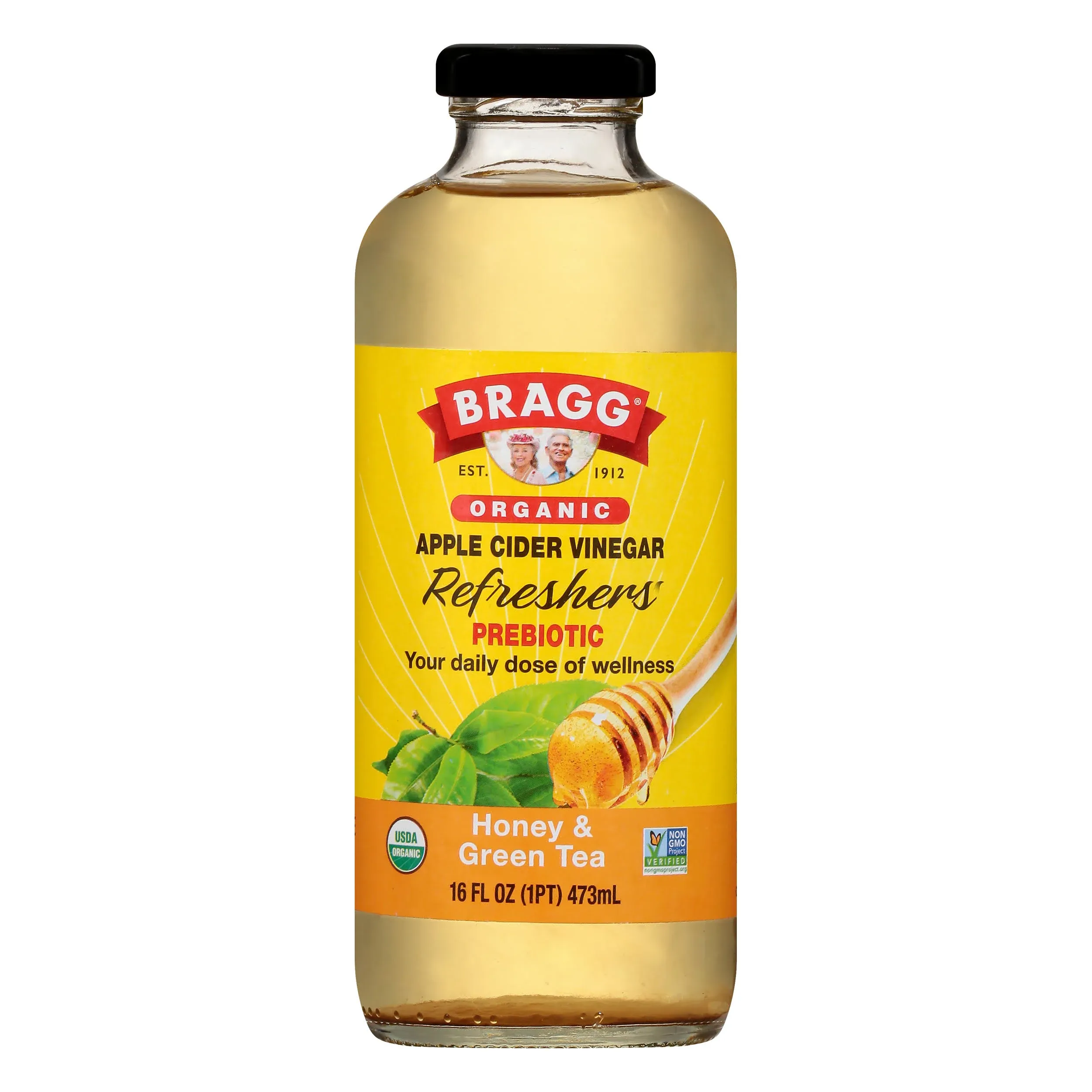 Bragg Refreshers Apple Cider Vinegar, Organic, Honey & Green Tea, Prebiotic - 16 fl oz