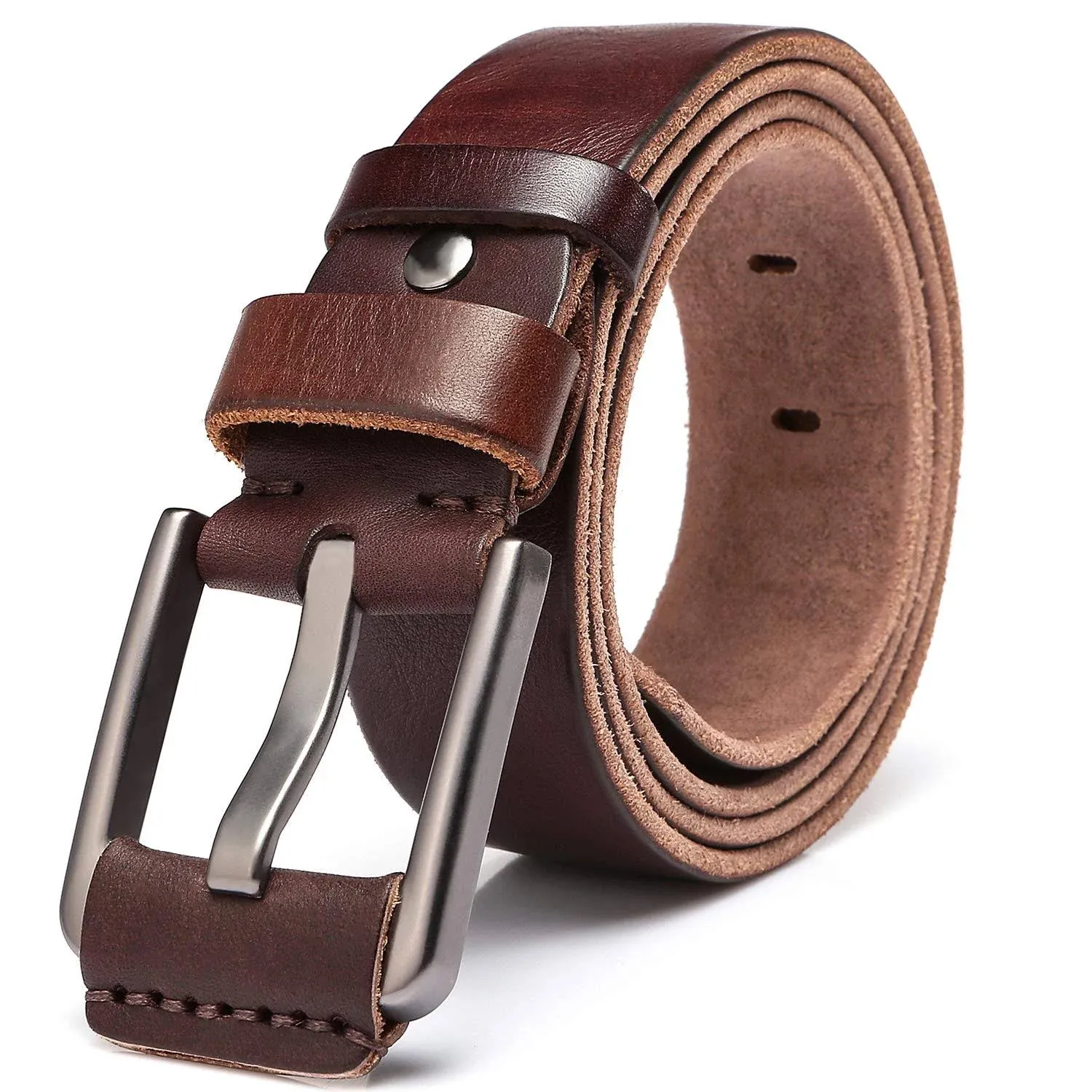 KEECOW Men's 100% Italian Cow Leather Belt Men With Anti-Scratch Buckle,Packed in a Box