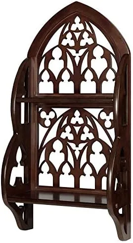 Design Toscano BN2818 Thomas Aquinas Gothic Tracery Wall Display Shelf, 14 inches Wide, 29 inches Tall, Hardwood, Walnut Finish