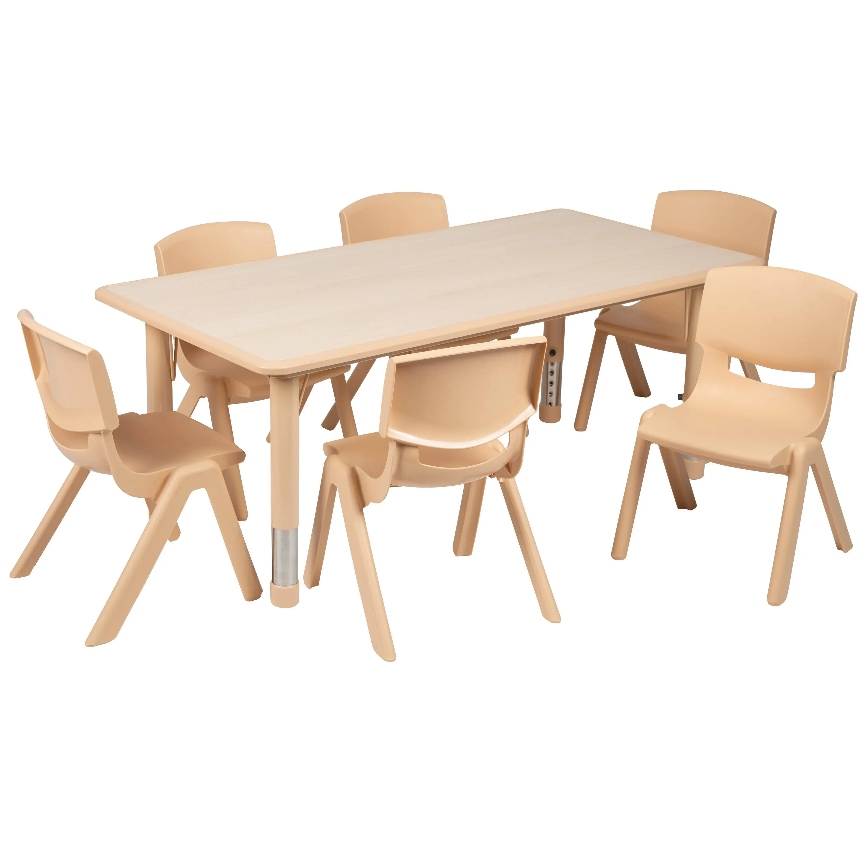 Flash Furniture 23.625"W x 47.25"L Rectangular Natural Plastic Height Adjustable Activity Table Set with 6 Chairs