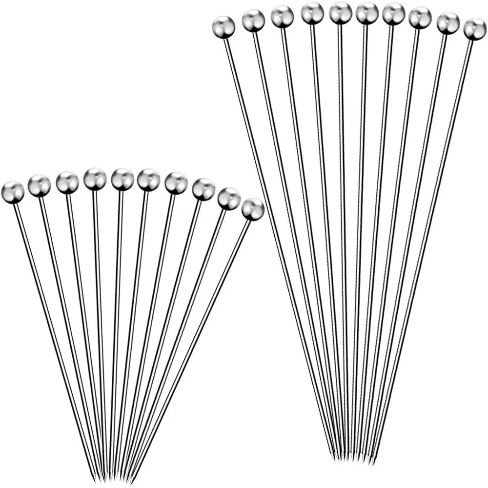 20PCS Cocktail Picks for Drinks, Stainless Steel Cocktail Toothpicks Long, Reusable Cocktail Skewers, Metal Martini Picks for Olives Appetizers Fruit Bloody Mary skewers (4.3 in/8.2 in)