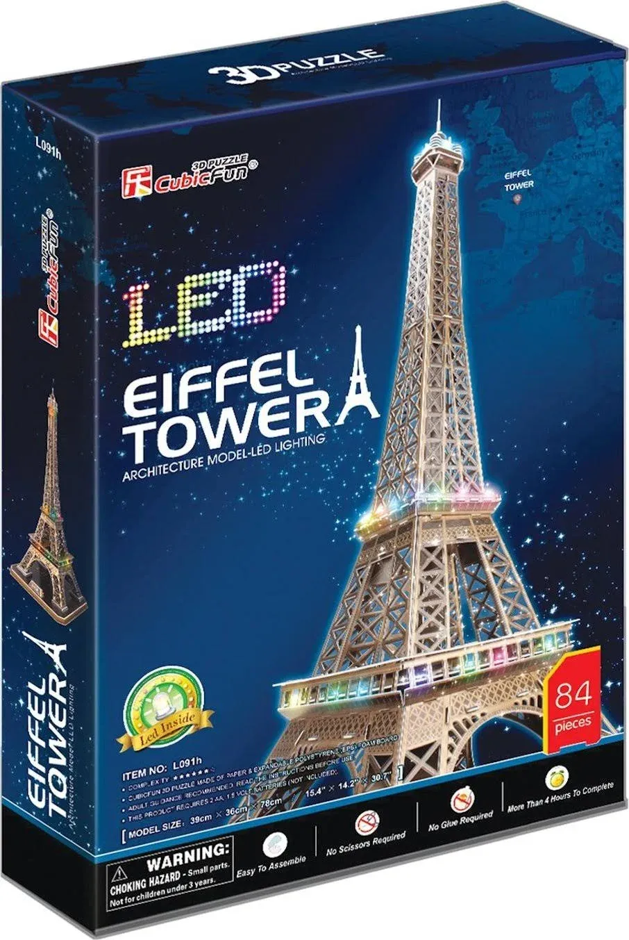 CubicFun 3D Puzzle Eiffel Tower L091h with LED Lights Model Building Kits