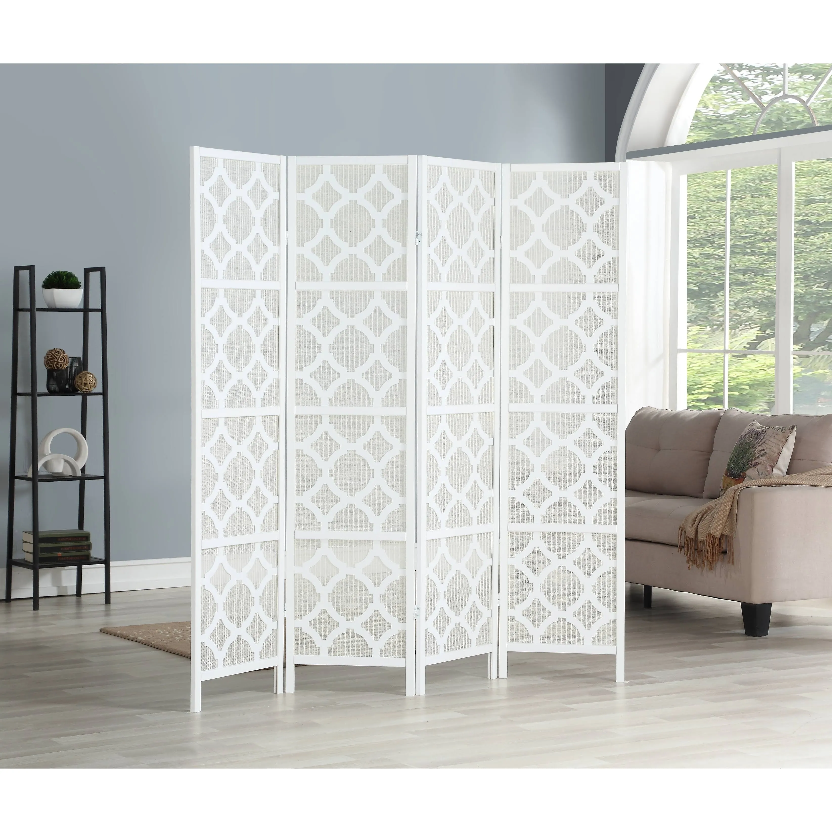 Roundhill Furniture Quarterfoil Infused Diamond Design 4-Panel Room Divider, Silver