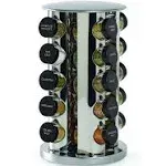 Kamenstein 20 Jar Revolving Countertop Spice Rack with Spices Included, FREE Spice Refills for 5 Years, Polished Stainless Steel with Black Caps, 30020