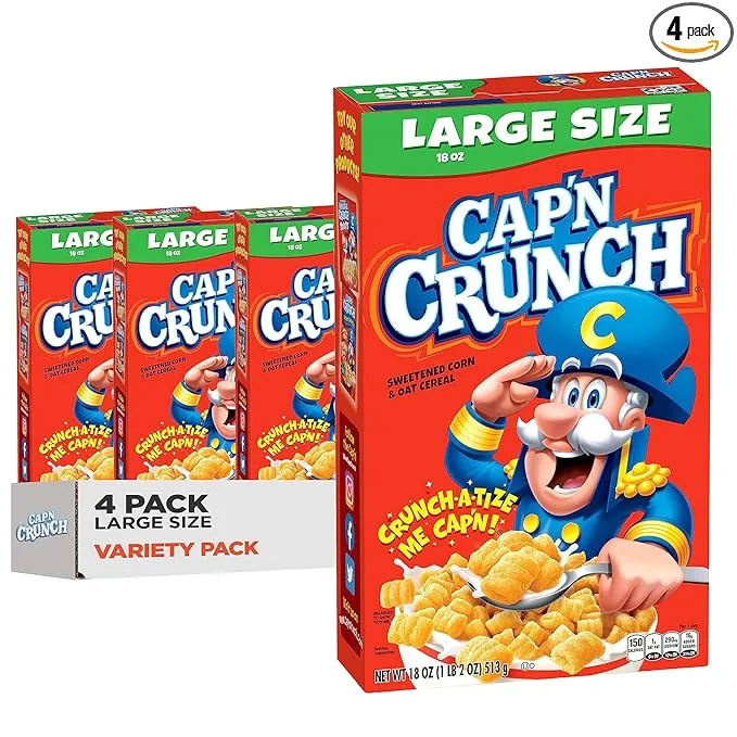 Cap’n Crunch Cereal, Original, Boxes, 18 Oz, Pack of 4