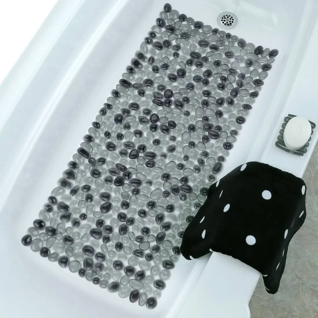 Symple Stuff 17 in. x 38 in. Extra Long Pebble Bath Mat in Dark Gray