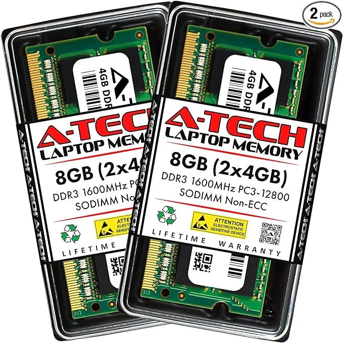 A-TECH 8GB (2x4GB) DDR3 1600MHz PC3-12800 CL11 SODIMM 204-Pin non-ECC SO-DIMM ...