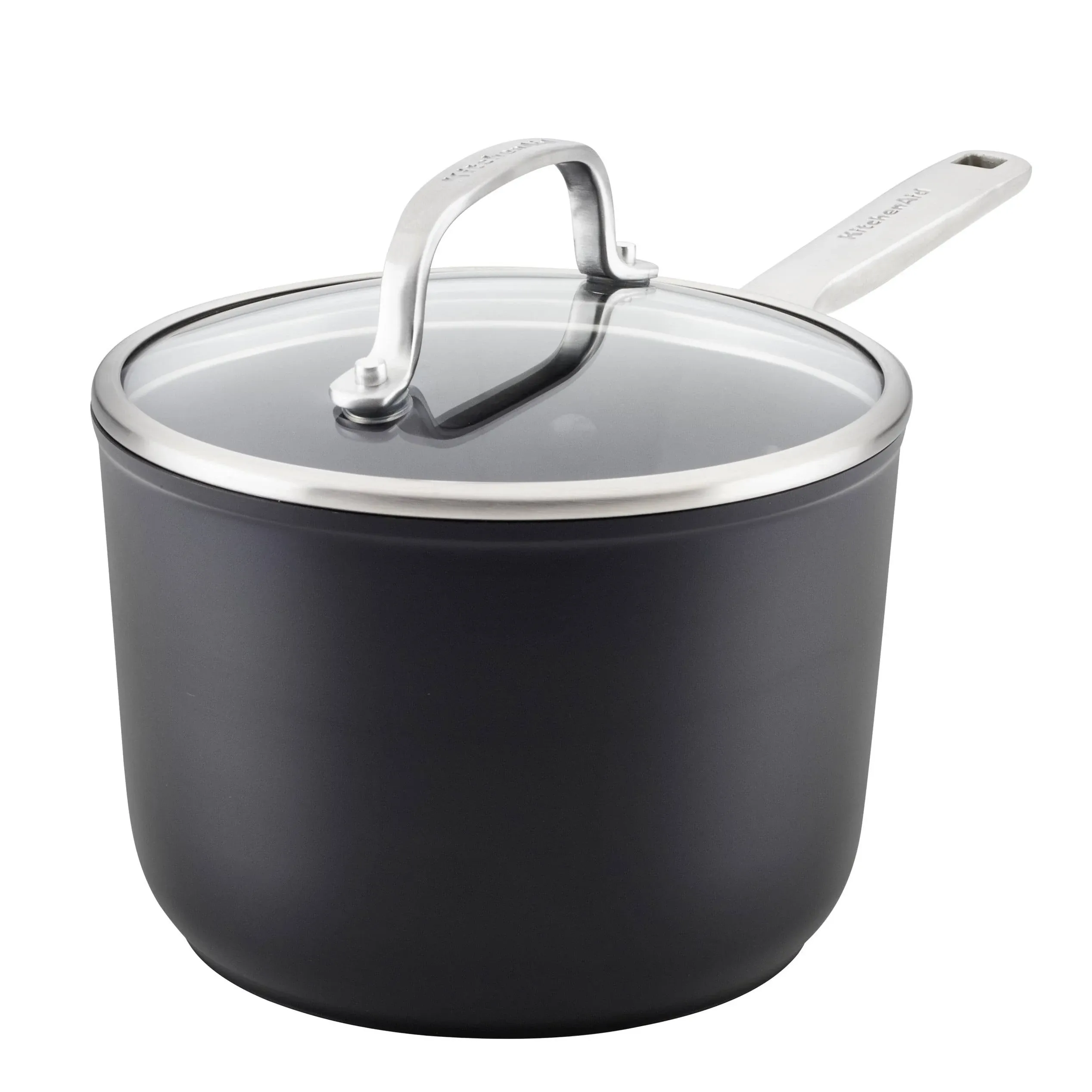 KitchenAid Hard Anodized Induction Nonstick Sauce Pan/Saucepan with Lid, 3 Quart, Matte Black