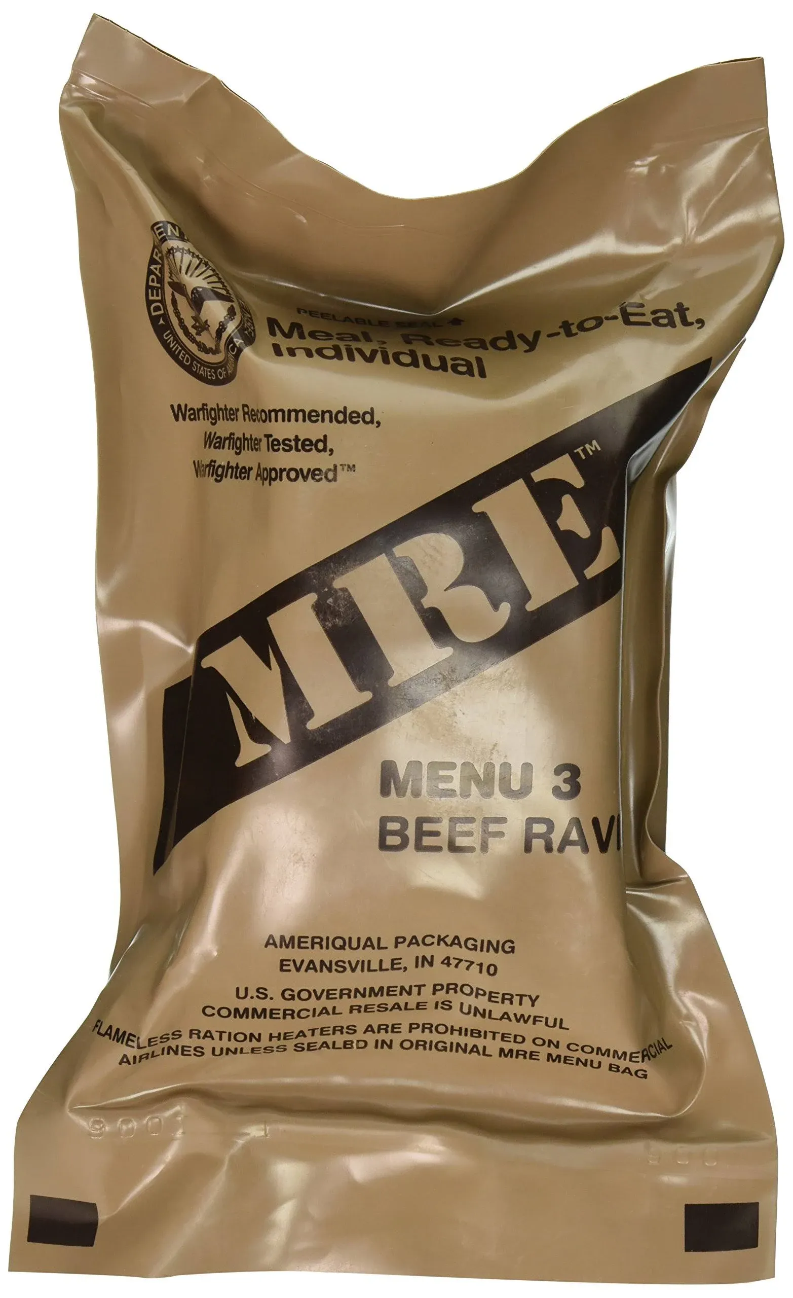 Beef Ravioli MRE Meal - Genuine US Military Surplus Inspection Date 2020 and Up