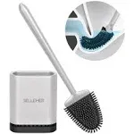 Sellemer Toilet Brush and Holder Set for Bathroom, Flexible Toilet Bowl Brush Head with Silicone Bristles, Compact Size for Storage and Organization