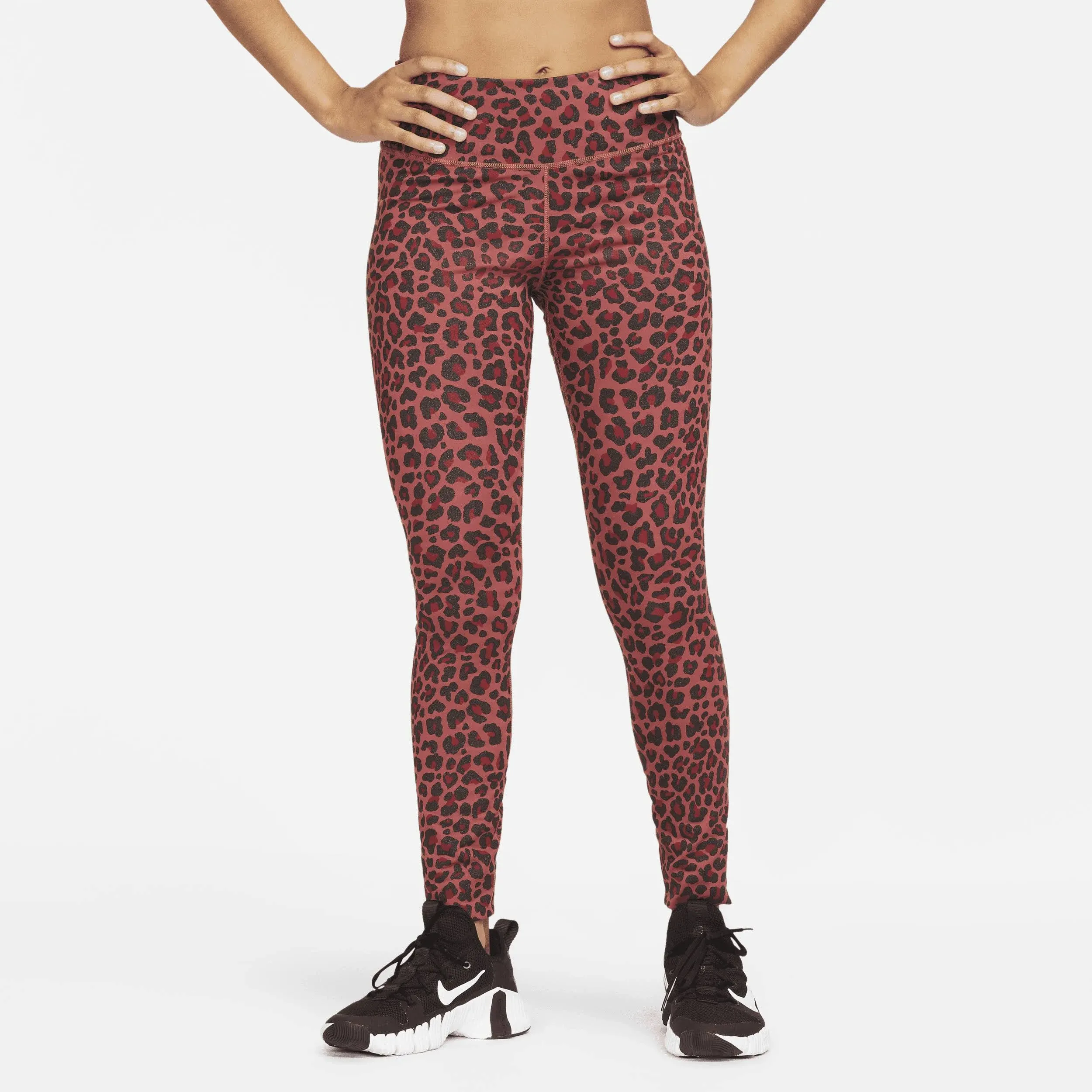 NWT Nike Dri-Fit One  Mid Rise Glitter Leggings Leopard Print Women&#039;s Medium