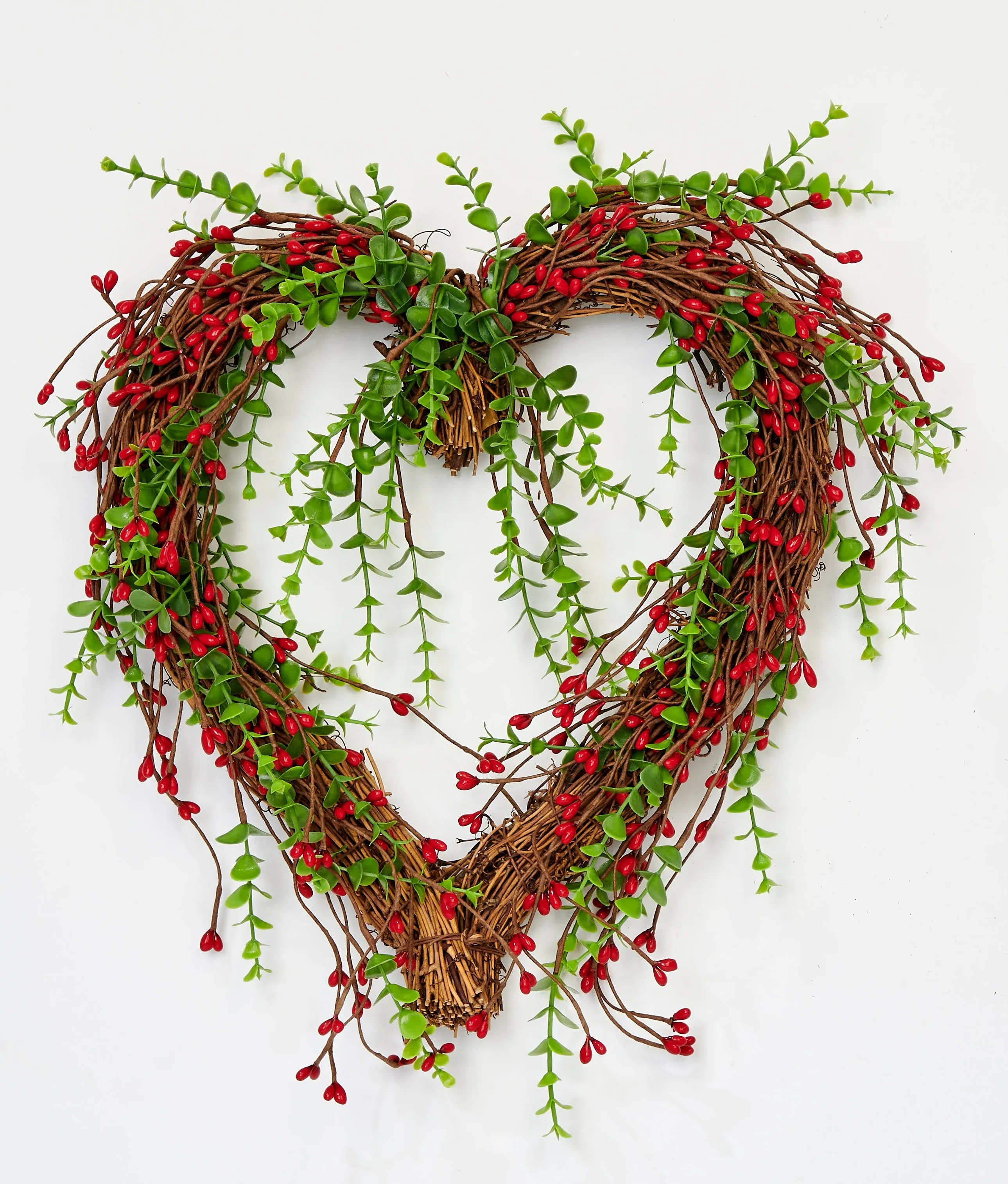 15 in. Artificial Berry Heart Wreath in Red