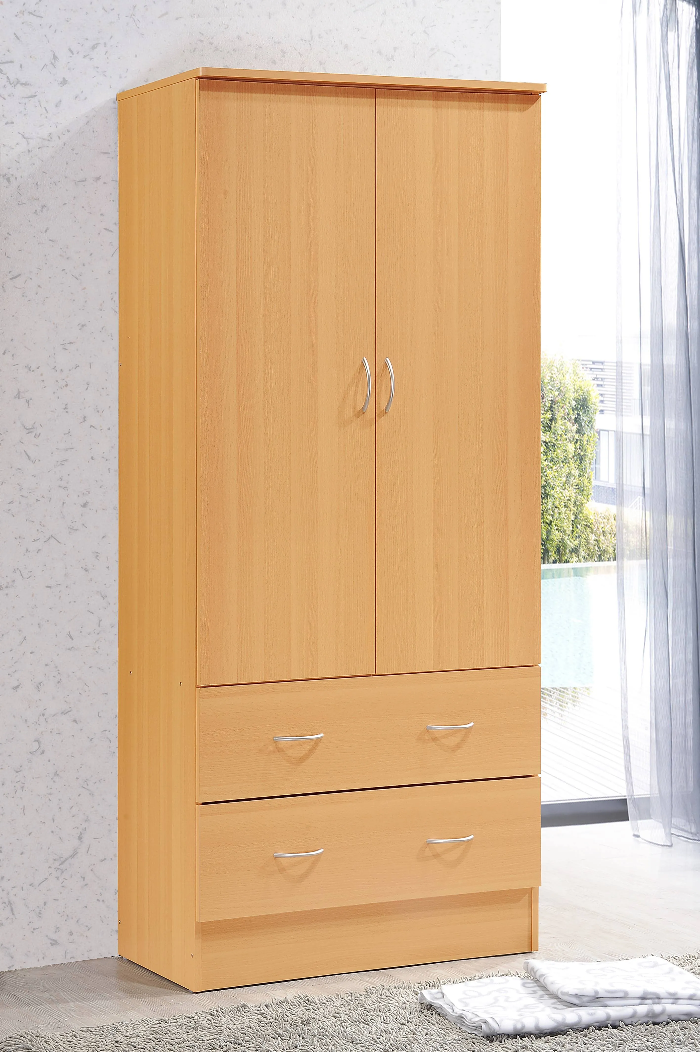 Hodedah HI29 Beech 2 Door Wardrobe