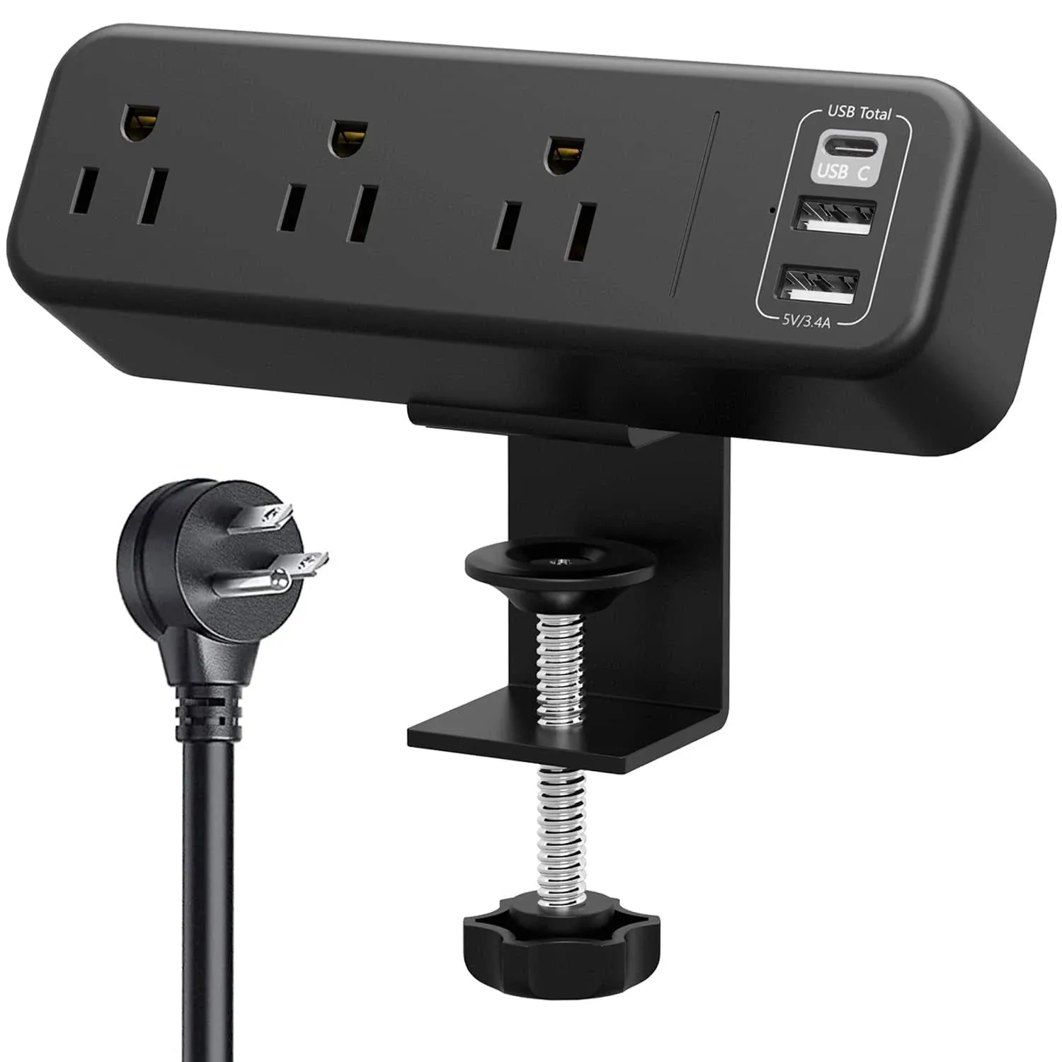 3-Outlet Desk Clamp Power Strip with USB Port and 6.5 ft. Plug Extension Cord