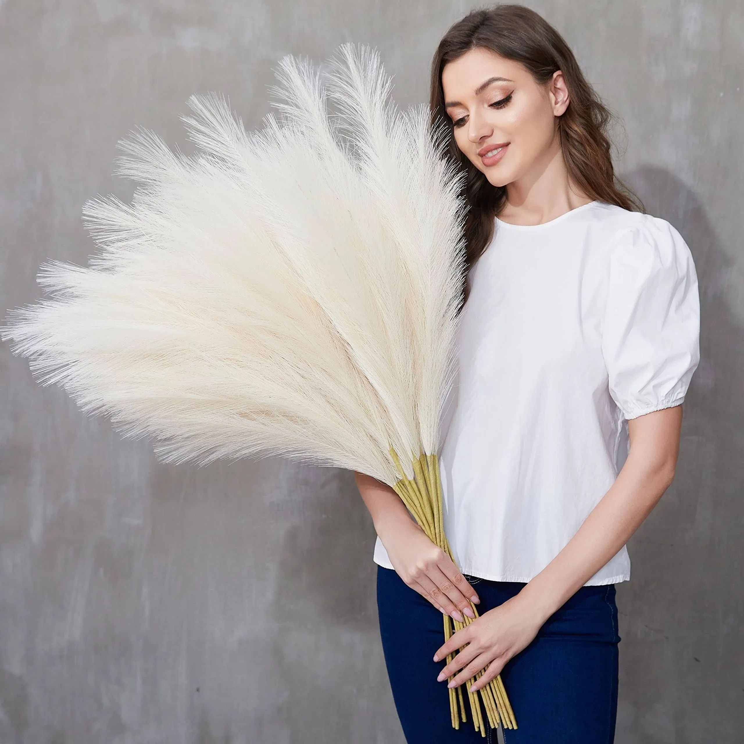 Faux Pampas Grass, 9 PCS 37''/3.1FT Tall Fluffy Fake Pompas Floral, Large Artificial Pompous Grass Branches for Floor Vase Fillers, Boho Farmhouse Room Wedding Decor