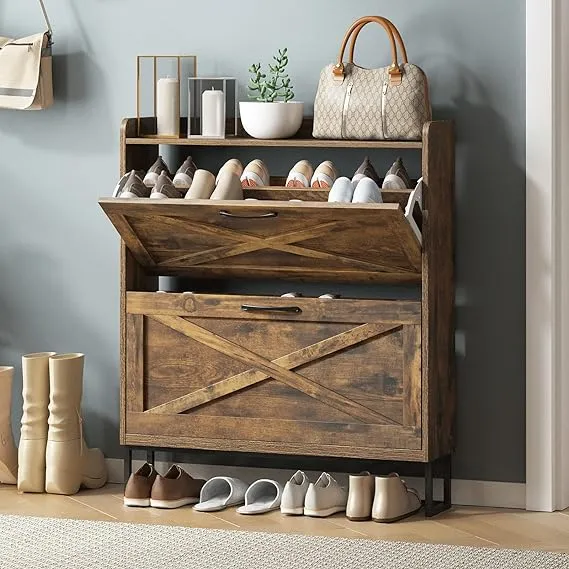 NOBRAND Shoe Storage Cabinet with 2 Flip Drawers