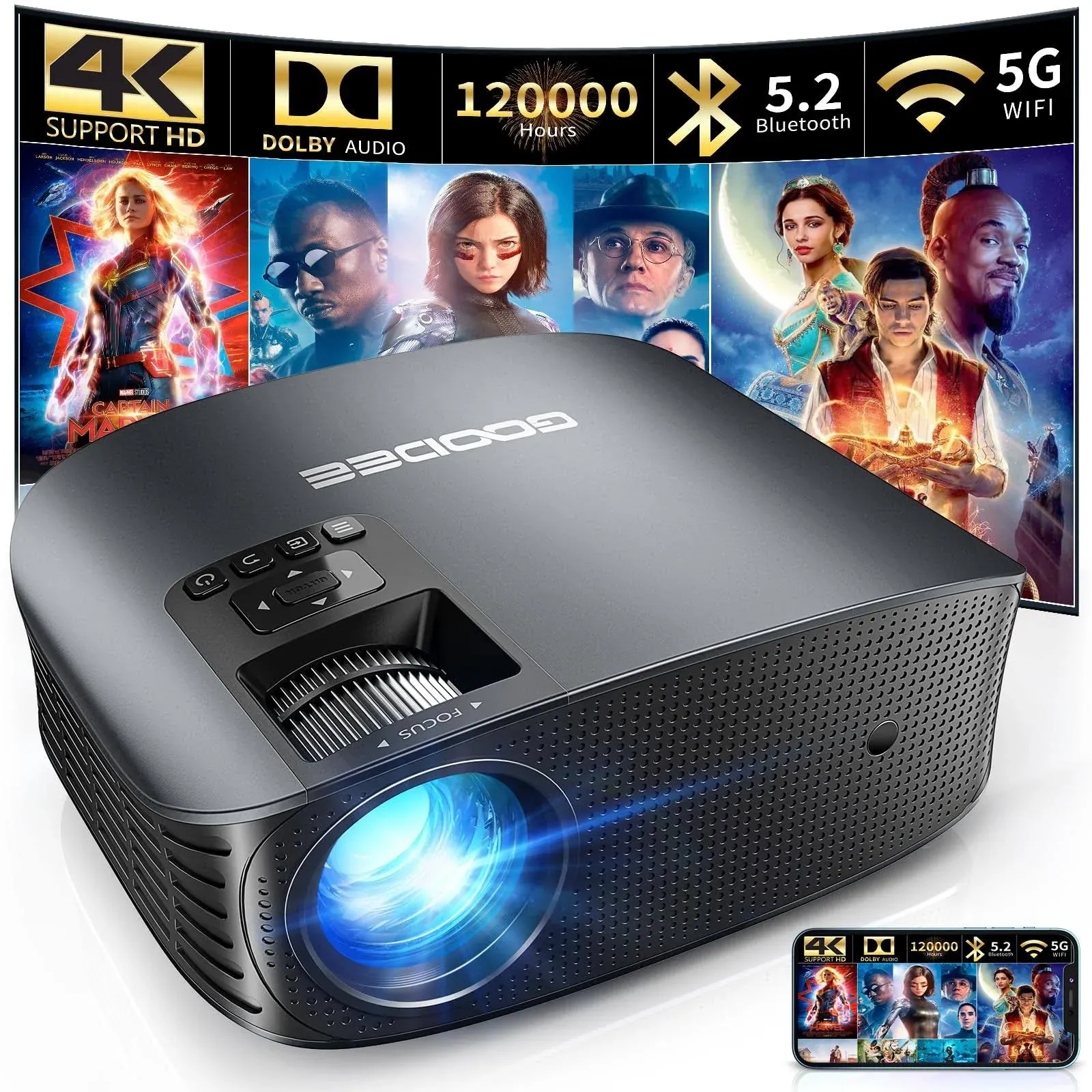 Goodee Projector 4K with WiFi and Bluetooth Supported FHD 1080p Mini Projector ...