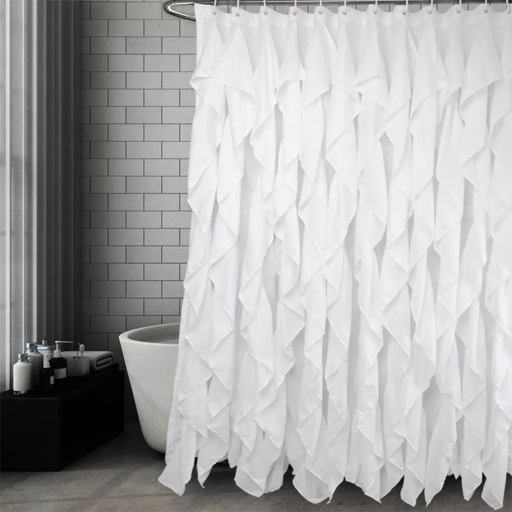 Volens White Ruffle Shower Curtain Farmhouse Fabric Cloth Curtains for Bathroom ...