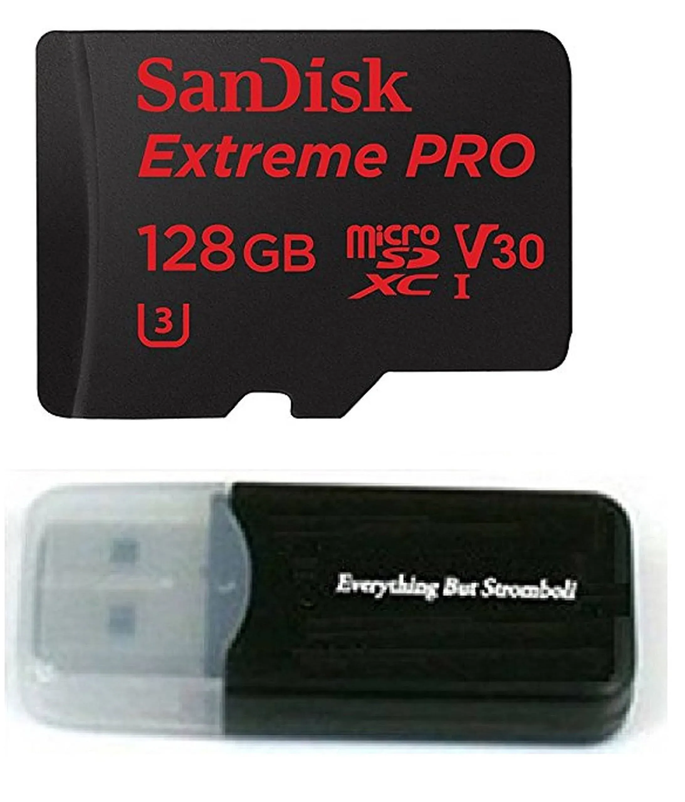 128GB Sandisk Micro SDXC Extreme Pro 4K works with Samsung Galaxy S8, S8 Plus, S8 Note, S7, S7 Edge MicroSD TF Flash Memory Card 128G Class 10 with Everything But Stromboli Card Reader