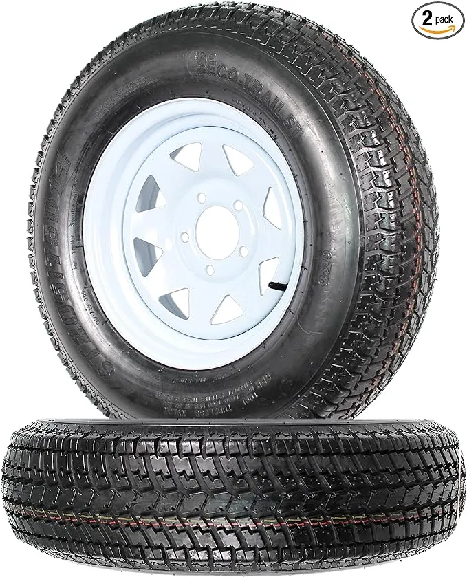 Ecustomrim 2-pk Trailer Tire Rim ST205/75D14 14 in. Load C 5 Lug White Spoke Wheel