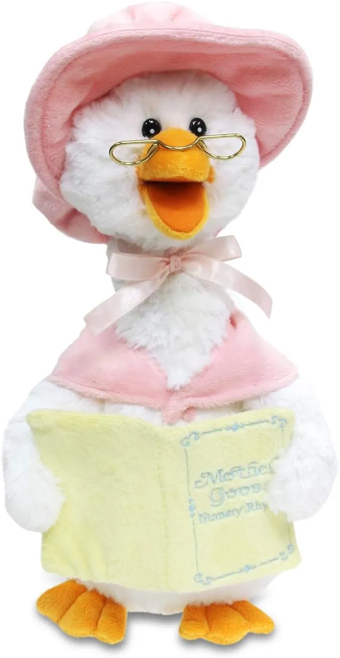 Cuddle Barn Mother Goose Animated Talking Musical Plush Toy, 14" Super Soft Cuddly Stuffed Animal Moves and Talks, Captivates Listeners by Reading 7 Classic Nursery Rhymes - Pink