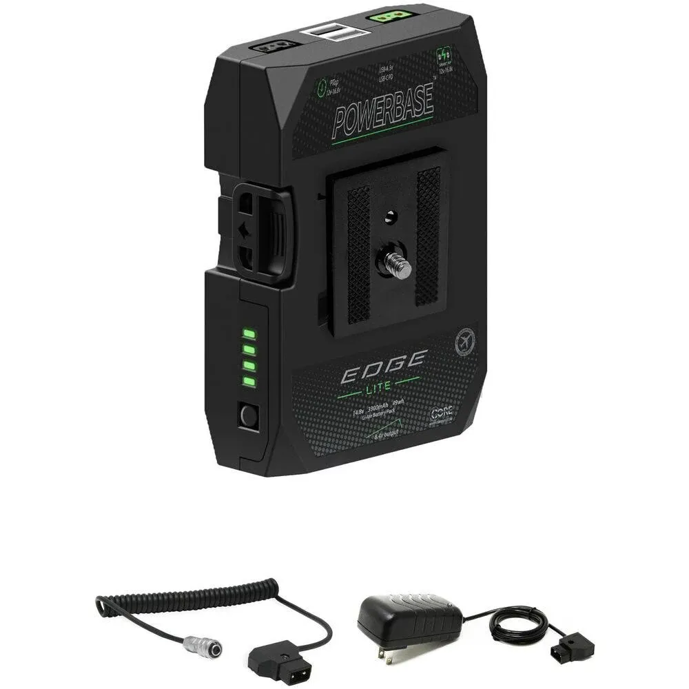 Hypercore - PB-LTK - Powerbase Edge Li-Ion Camera V-Mount Battery and Charger Bundle - Li-Ion Battery Pack - Cable & Charger