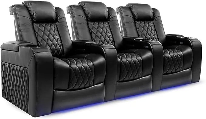 Valencia Theater Seating Tuscany Premier Series Home Theater Seating, Black w/ Red Stitching / Row of 2