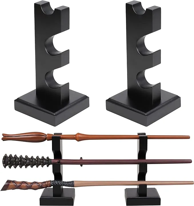 ChampWe Wizard Wand Display Stand Wooden Magic Wands Holder 3 Tiered for Collection Black