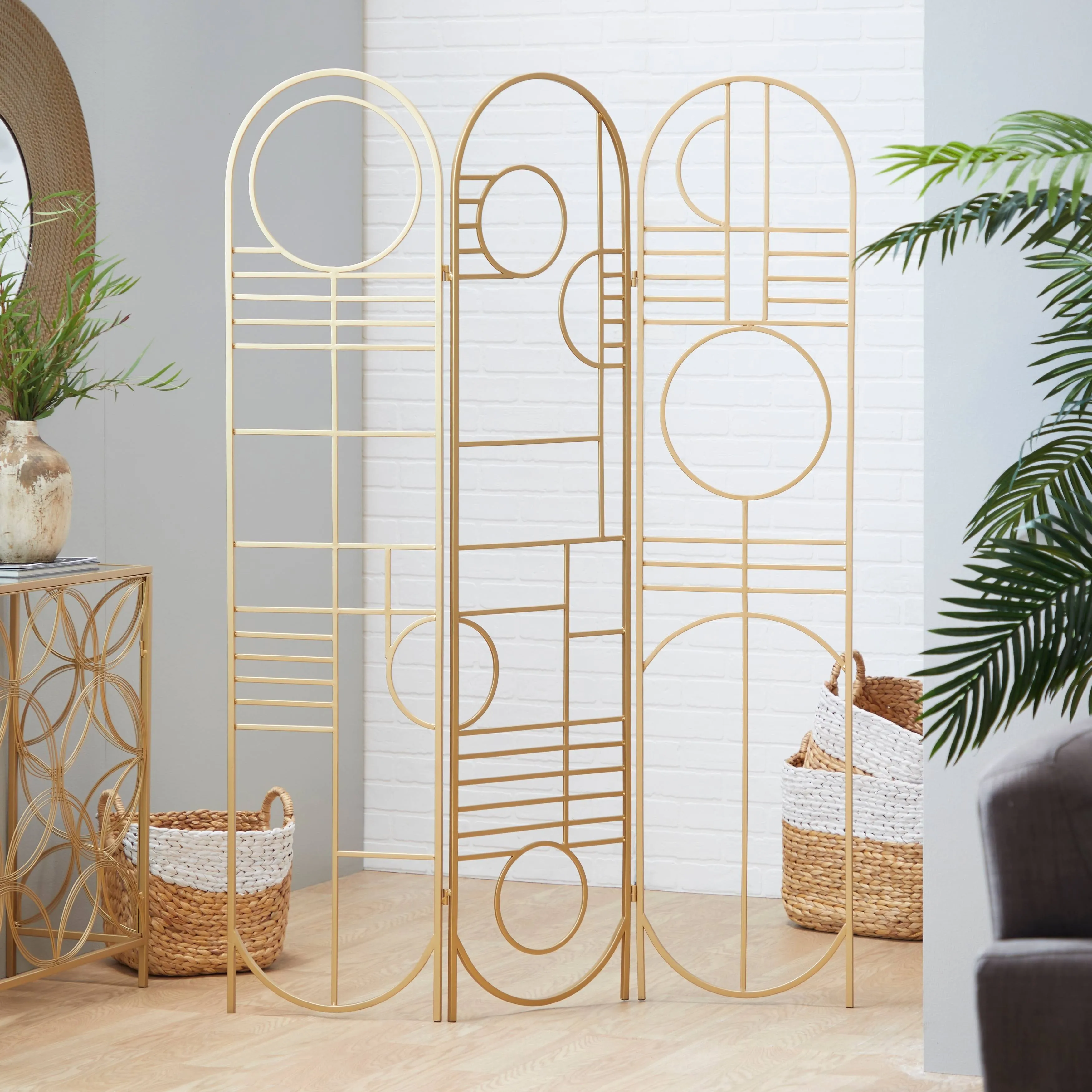 Litton Lane 69 in. Gold Modern Metal Room Divider Screen