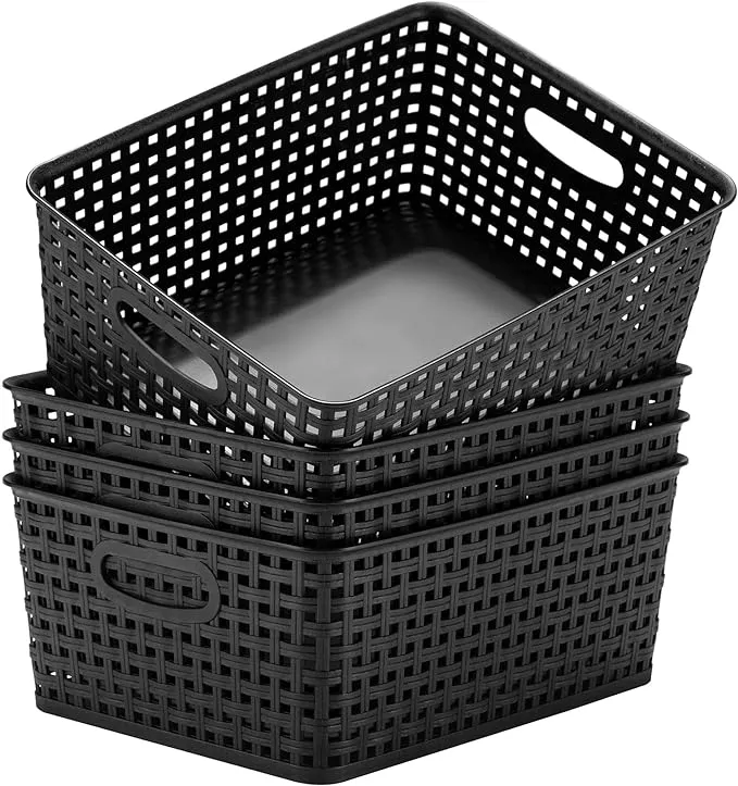 Eslite Plastic Storage Baskets,11.4X8.9X4.7",Pack of 4 (White)