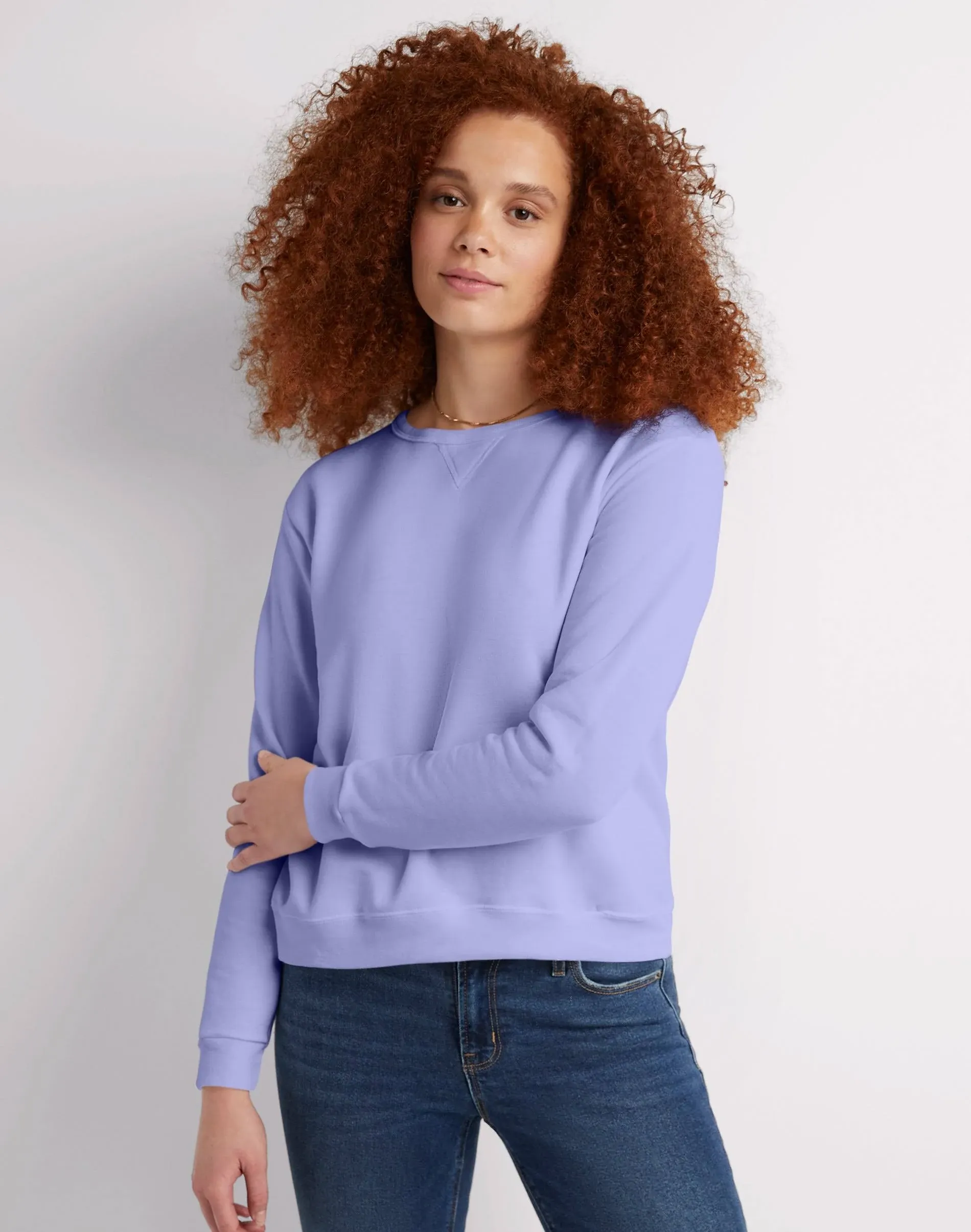 Hanes Ecosmart - Sudadera de cuello redondo con muesca en V para mujer