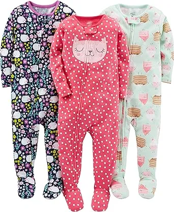 Simple Joys by Carter's Toddlers and Baby Girls' Snug-Fit Footed Cotton Pajamas, Pack of 3