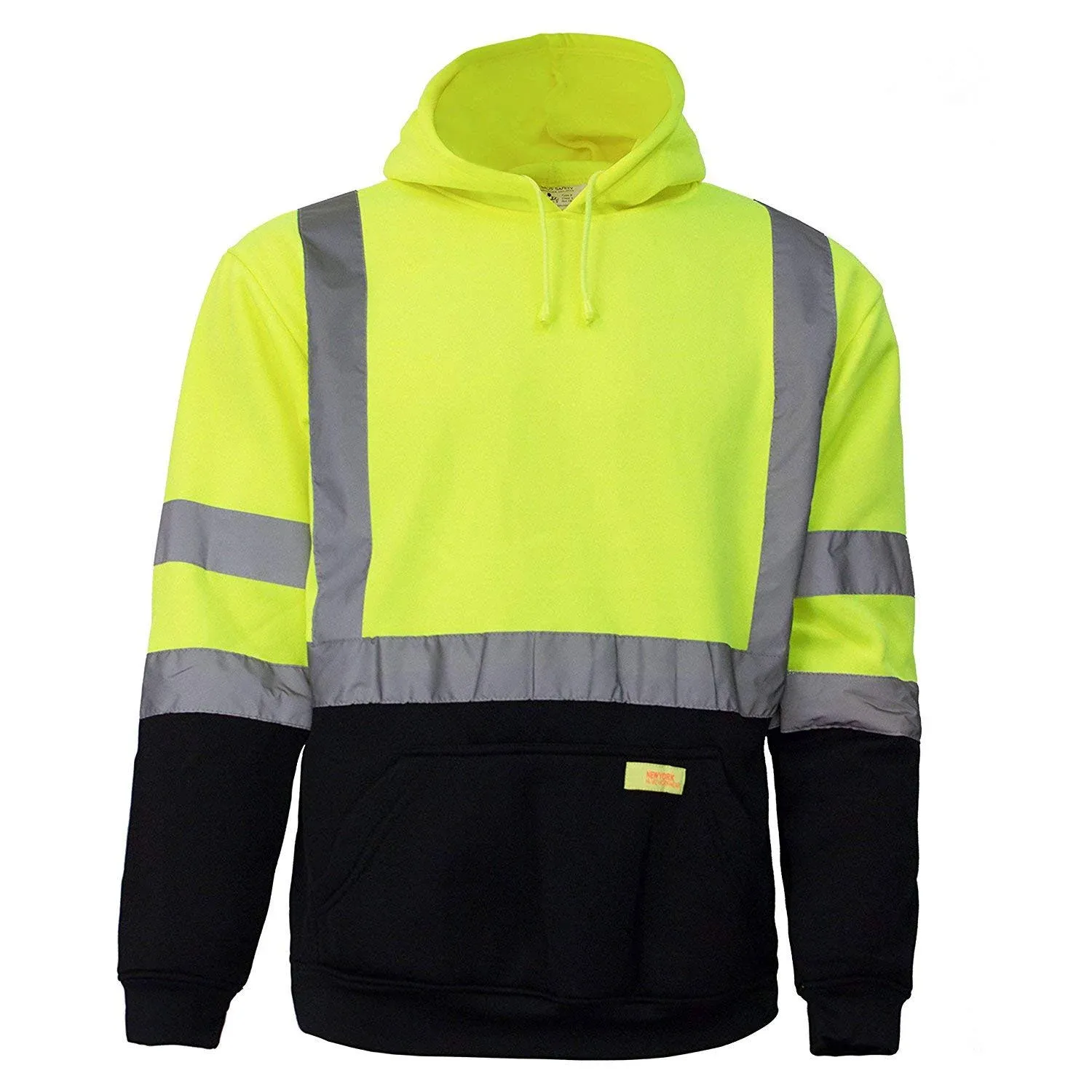 H8312 Men's ANSI Class 3 High Visibility Class 3 Sweatshirt, Hooded Pullover, Knit Lining, Black Bottom (Lime, Small)