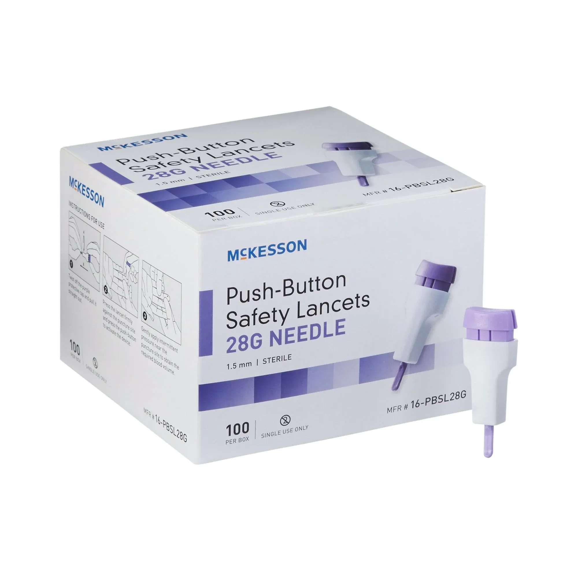 McKesson Push Button Safety Lancet, 28 Gauge 100/Box