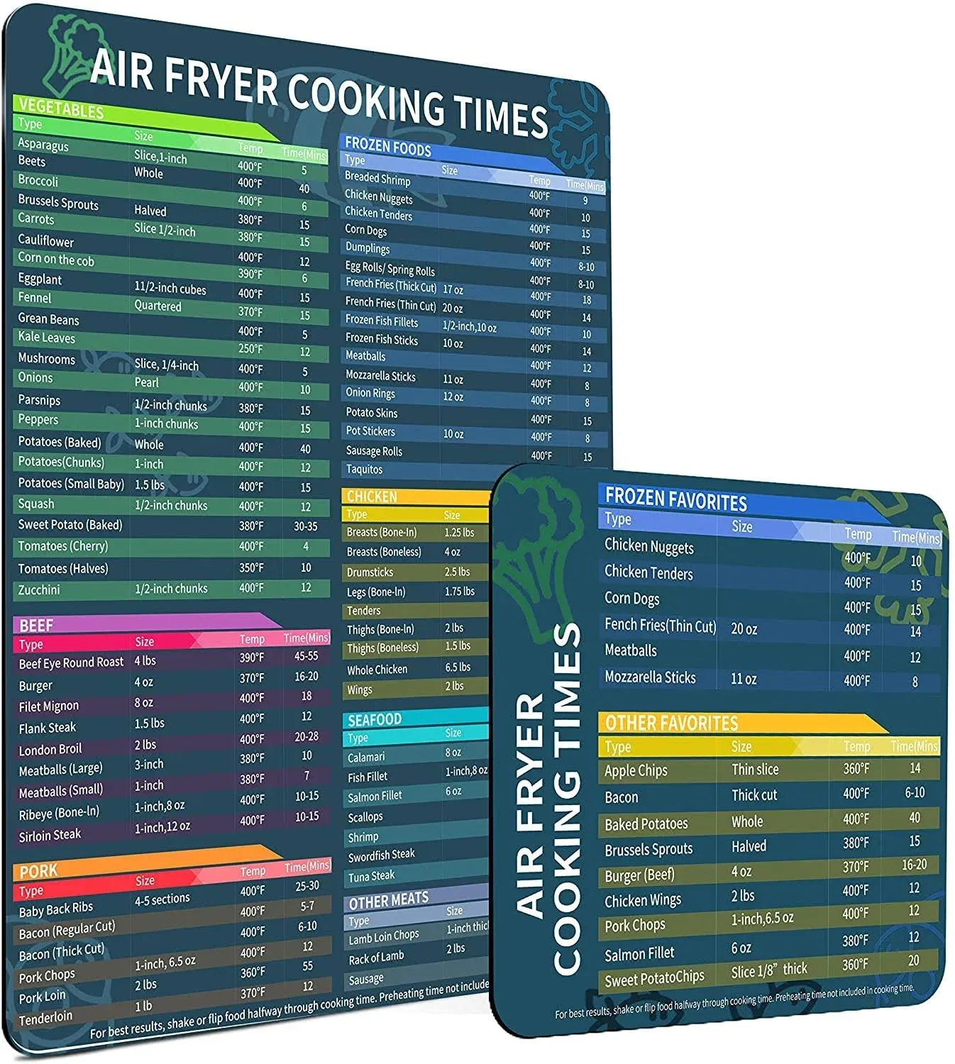 Air Fryer Accessories Cook Times Magnetic Cheat Sheet Chart Set  Quick Guide