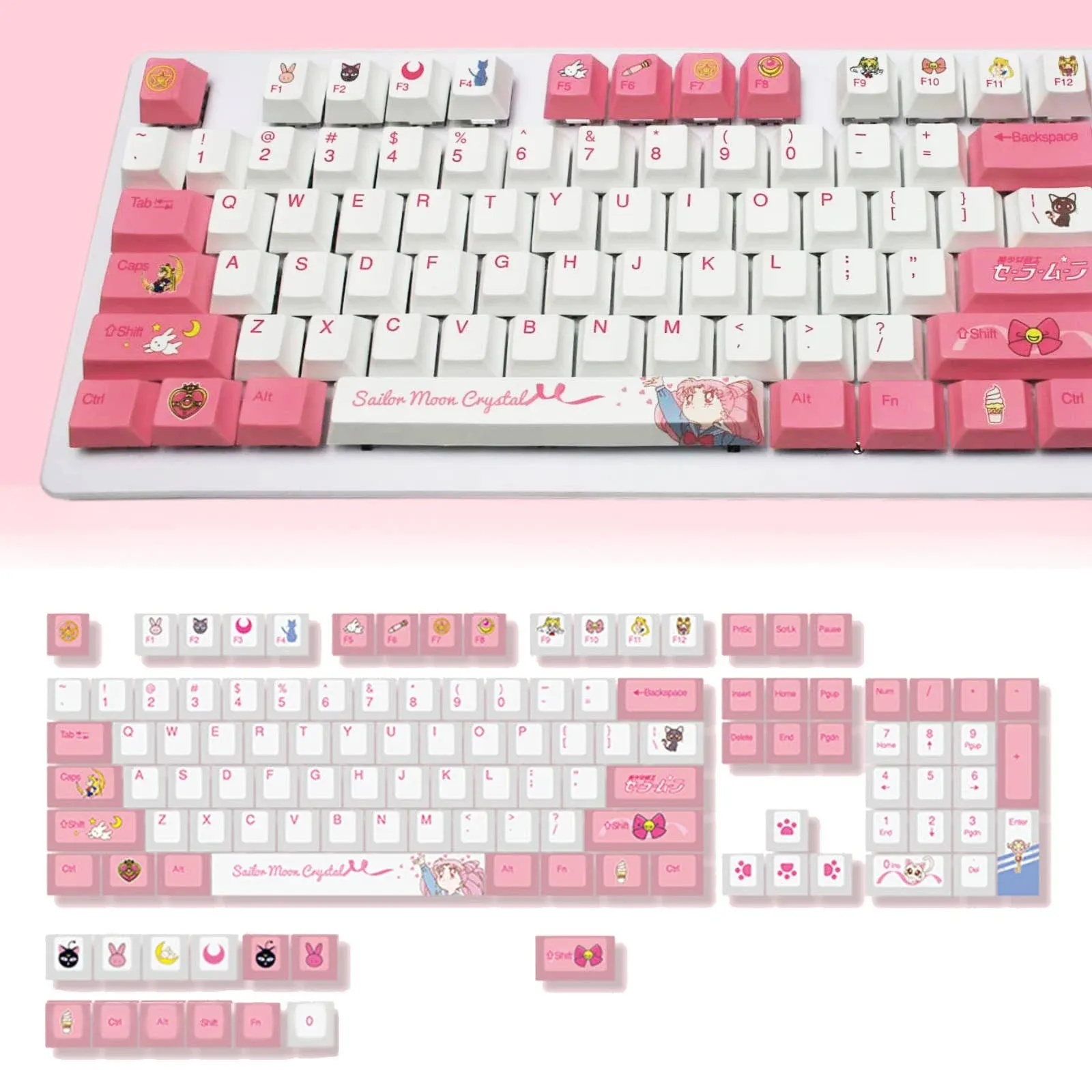 Sailor Moon Keycaps Set for Mechanical Keyboard, Pink Japnese Anime Cute Key Caps