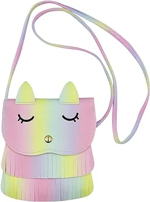 ZGMYC Cat Tassel Shoulder Bag for Girls Kids Cute Rainbow Small Coin Purse Cr...